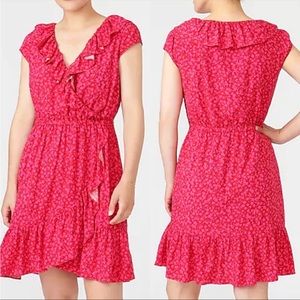 J Crew V-neck Ruffle Dress in Tossed Bouquet Print, Color Red Briar, Size 0, NWT